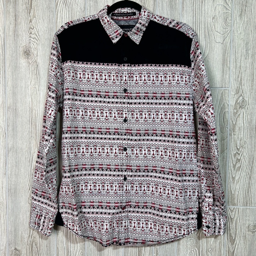 Tranquility Mayhem Mens Roll Tab Long Sleeve Graphic Button Down Shirt SZ M